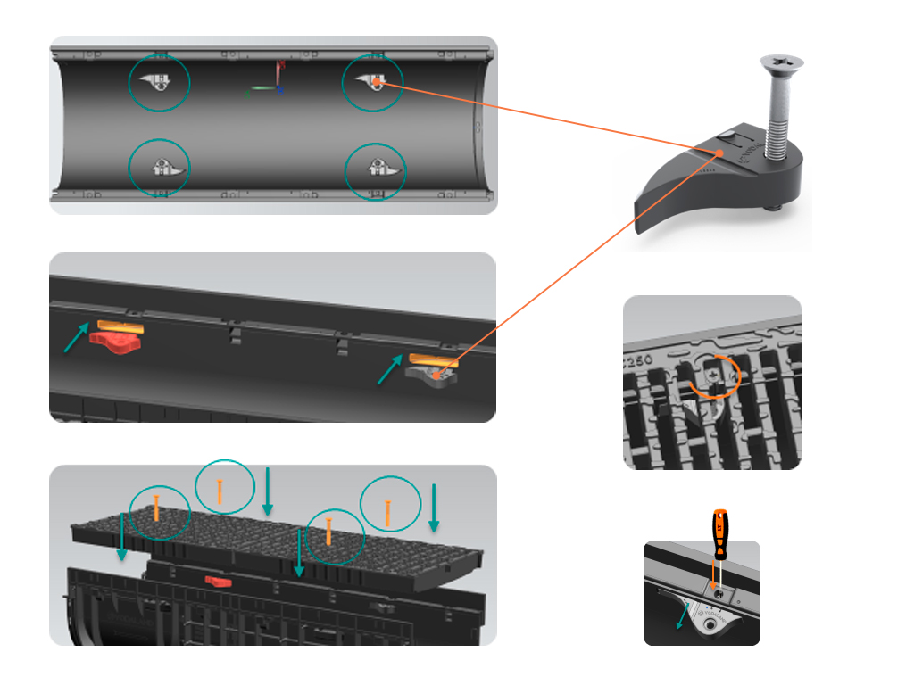 Лоток водоотводный пластиковый BASE DN300 H300 с решеткой чугунной щелевой класс нагрузки C250